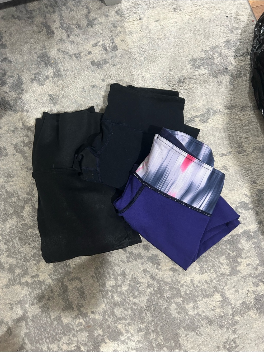 2 Lululemon + Alo Leggings - Black and Purple with Patterned Waistband